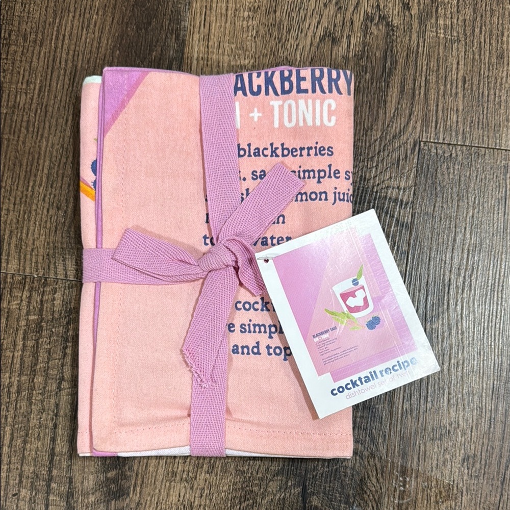 Pink/Purple Cocktail Recipe Tea DishTowel Set basis 2023 NWT